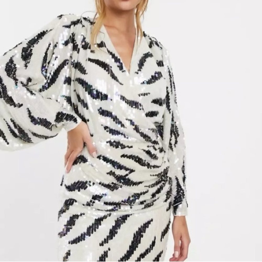 ASOS Sequin Zebra Print Dress SZ 14 worn once like new (read description)